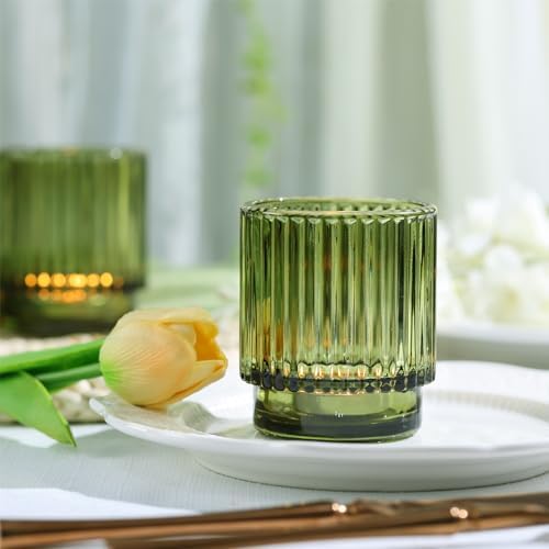 DEVI 8pcs Large Green Votive Candle Holders for Wedding Centerpieces, Glass Tea Lights Candle Holder Decor, Wedding Bridal Shower Party Table Decor, Vintage Boho Easter Decor for Table Centerpiece - Image 2