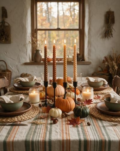 MAITREYA Fall Taper Candles Stick Brown Spiral Candles for Fall Harvest Halloween Thanksgiving Dinners Parties-10inch,F-12PACK - Image 4