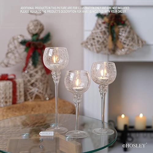 Hosley Set of 3 Crackle Clear Glass Tealight Holders -12 Inch, 10 Inch, 9 Inch Ideal for Weddings Special Events Parties - Image 2