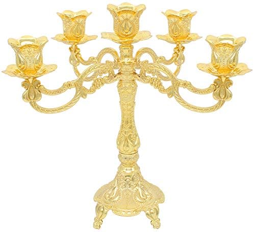 Metal Candelabra 5-Candle 10.1 Inch Tall Candle Holder Stick for Home Wedding Event and Party Festival,Gold by Dorlotou