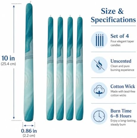 Blue Marble Taper Candles 10in-4 Pack Unscented for Table Decor - Image 3
