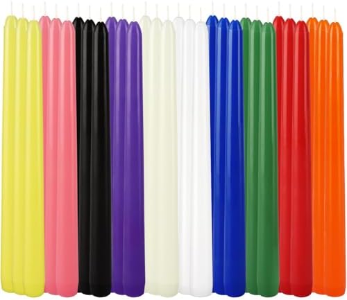 30-Pack 10-Color Taper Candles - 10 Inch Dripless & 10-Hour Burn｜Wedding/Birthday/Home Decor with Premium Wax by HELLY