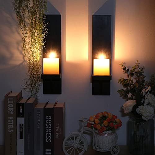 OwnMy 2PCS Wood Wall Candle Sconces Rustic Wall Mount Pillar Candle Sconces - Image 2
