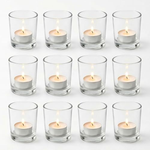 Letine 12-Pack Unscented Tea Light Candles & Glass Votive Holder, Clear by LETINE