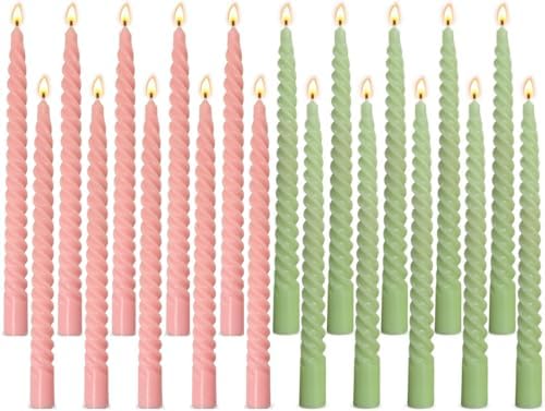 10 Pack Pink and 10 Pack Sage Green Spiral Taper Candles for Home Decor, 10 Inch Unscented Dripless Twisted Candlesticks for Weddings Dinner Holiday Decoration Formal Events by Beilisen