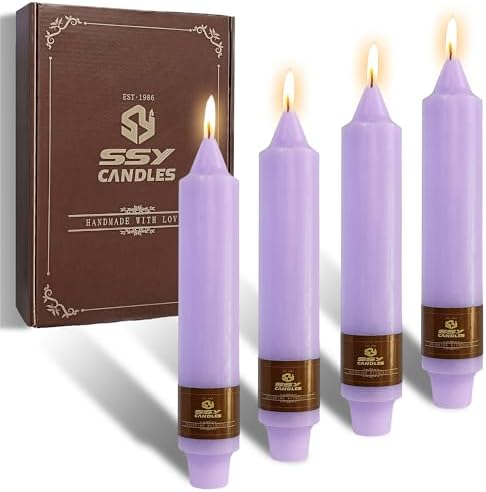 Taper Candles White Candlesticks,7Inches Short Tapered Candle Unscented Candle Sticks Dripless Candles for Dinner Decor Housewarming Gift Idea,4pcs (18D4PC-PURPLE) by Gedengni