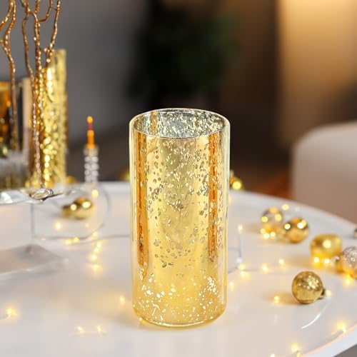 WGVI Hurricane Candle Holder Sleeve, W: 4", Ht: 8", Gold Speckled Glass Cylinder Open Both Ends, Chimney Tube Shade, 6 Piece by WGVInternational-OpusGlassware