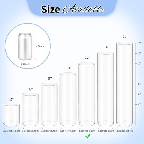 12Pack Glass Cylinder Vases for Centerpieces - 12 Inch Tall Flower Vase for Wedding Decorations, Floating Candle Holder Vase Bulk,Glass Hurricane Candle Holders for Table Shelf, Party, Home Decor - Image 3