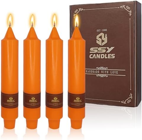 Short Orange Chunky Taper Candles 7 Inch Set of 4 Candlesticks Fat Candles Handmade Clean Burning Unscented Candles for Dinner Country Farmhouse Bedroom Meditation Wedding Home Decor Sanctuary by XINAOBAOLUO