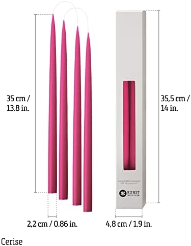 Kunstindustrien® Pink Taper Candles – Set of 4, 13.8" – Made in Denmark, Long Burning Candles 15h, Unscented & Smokeless Candlesticks – Elegant Tall Candles for Weddings, Dinners & Home Decor (Cerise) - Image 3