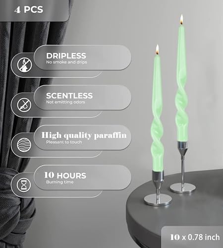 MAITREYA Green Spiral Taper Candles - Set of 4, 10 Inch (Baby Green) - Image 5