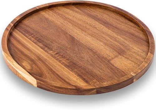 Round Wood Candle Holder Tray, Brown, Natural Finish, Rustic Farmhouse Style, Small Wooden Decorative Serving Tray for Coffee Table by Unknown