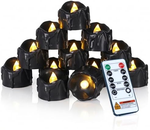 Homemory 12-Pack Black Remote Flameless Battery Tea Light Candles, 400+Hrs by Homemory