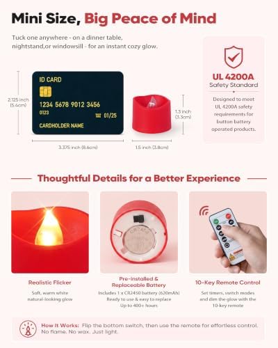 Homemory 24-Pack Red Remote Flameless Battery Tea Light Candles, 400+ Hrs - Image 2