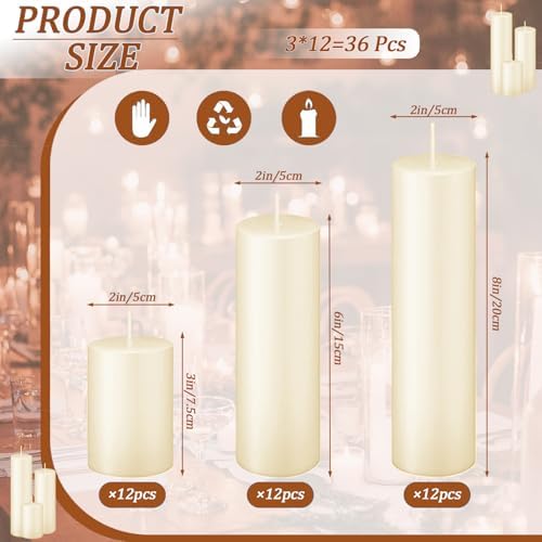 Ivroy Pillar Candles Bulk Set of 36，Hurricane Candles，3 Different Lengths 2 x 3/6/8 Inch (12 Each)，Dripless Unscented Smokeless，Gives You a Better Atmosphere When Organizing an Event Party. - Image 2