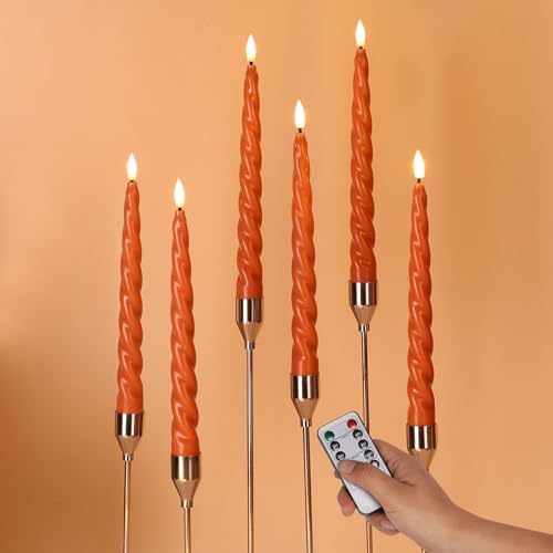 Burnt Orange Spiral Flameless Taper Candles with Remote Set of 6 by Girimax