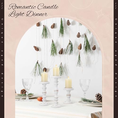 Mumufy 3 Set Wooden Candle Holders for Pillar Candles, White, Large - Image 6