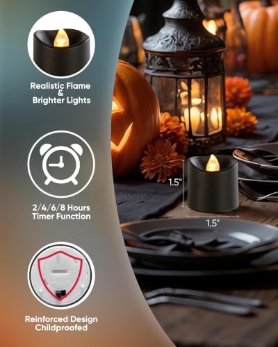 Homemory Black Flameless LED Votive Tealight Candles & Timer Remote, 12Pack - Image 2