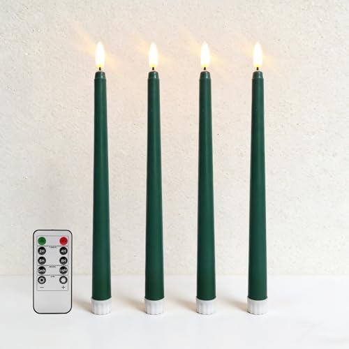 Dark Green Flameless LED Taper Candles with Remote Set of 4 by Ni-JASW
