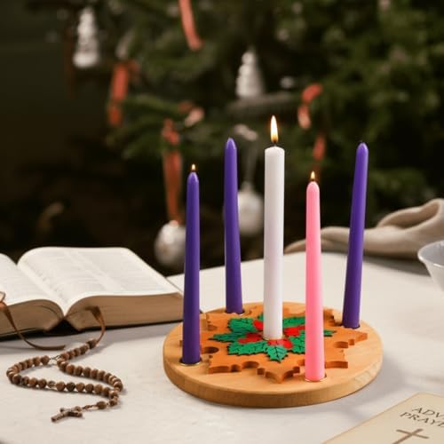 Lounsweer 6 Pcs Advent Wreath Candle Holder 5 Candles Wood Xmas Decor - Image 4