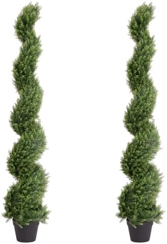 5ft Tall Spiral Topiary Trees Artificial Outdoor Set of 2 by THEBLOOMTIMES