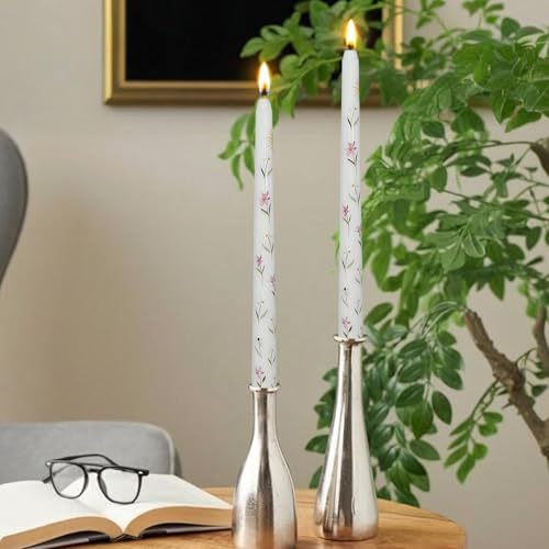 2 Pack White Iris Printed Taper Candles - Floral Decoration Candle 10 Inch Tall Candlestick Smokeless Ideal for Weddings Home Party Holiday Dinner - Image 6