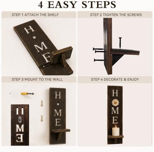 Wall Candle Holder Set of 2, Wooden Candle Sconces Farmhouse Wall Decor - Image 4