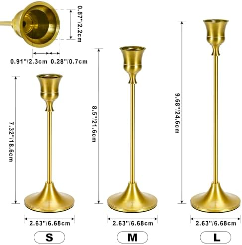 Metal Brass Gold Taper Candlestick Holders Set of 6, Wine‑Glass Shaped Candle Stick Holder with 3 Assorted Heights, Elegant Table Centerpiece Decor for Wedding Christmas Fireplace - Image 5