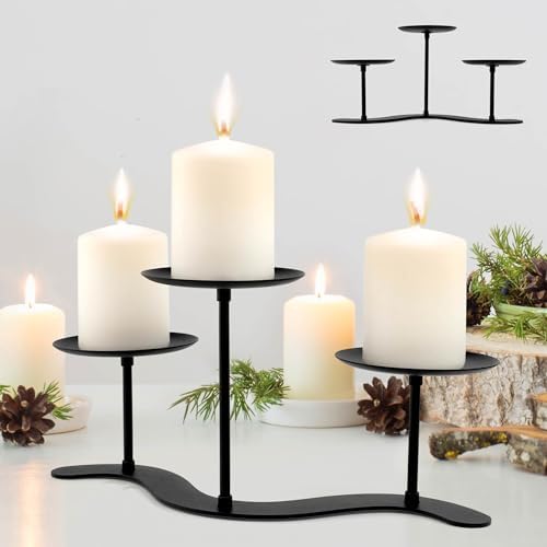 3-Arm Wave Fireplace Candle Holder, Pillar Candelabra Centerpiece by EALPVIS