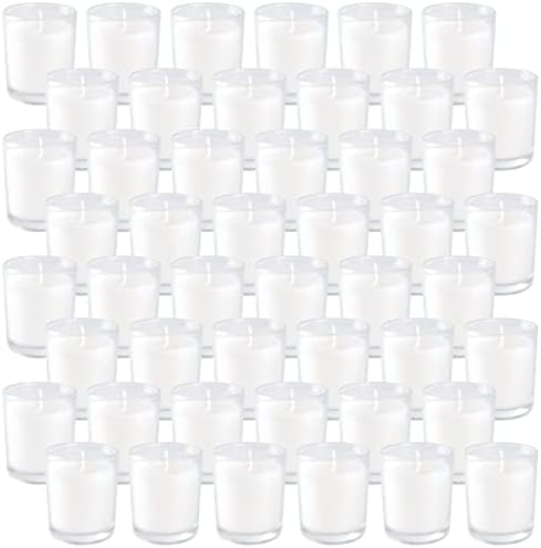 Set of 48 White Votive Candles,Unscented Candles Filled in Clear Glass,Ideal Gift for Weddings,Emergency Lighting,Aromatherapy,Holidays,Meditation,Parties - Image 2
