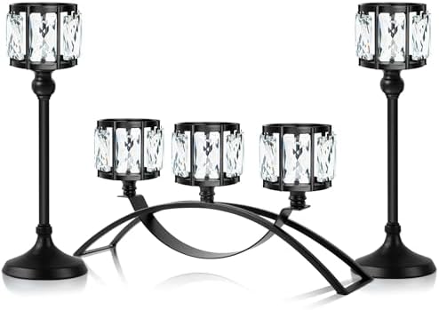 Black Set of 3 Crystal Candle Holders Arched - Elegant Tabletop Candelabra Centerpiece for Weddings, Dining Room Decor, Modern Home & Cabinet Display Housewarming by kehail