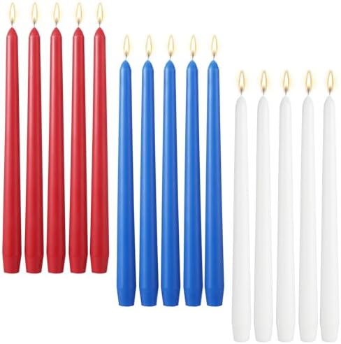 MTLEE 36 Pcs 10 Inch Long Taper Candle Stick Smokeless, Red Blue White by MTLEE