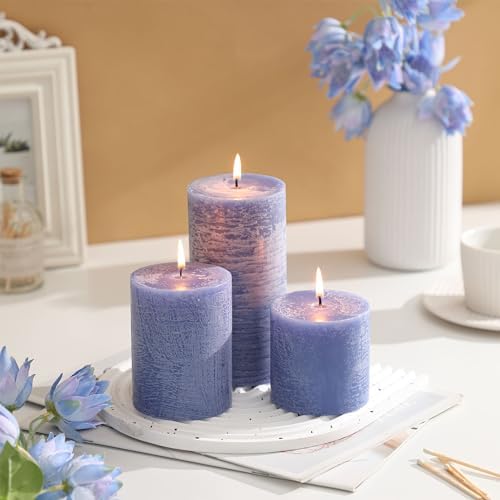 3x4 Inch Blue Pillar Candles Set of 3 - Hand-Poured Unscented Candles, Long Clean Burning, Large Big Candle, Smokeless Dripless Candle for Dinner Table, Wedding, Home, Bathroom, Rustic Decor - Image 2