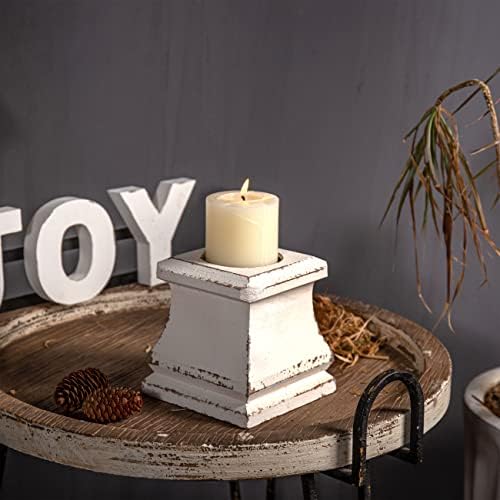 SOFE Handmade Shabby Farmhouse Wooden Pillar Candle Holders, 6 × 6 Inches - Image 3