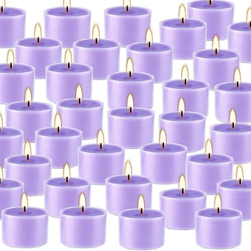 50 Pack Bulk Lavender Scented Tealight Candles in Clear Cup, Purple Wax Votive Candle for Birthdays Weddings Churches Anniversaries & More（8 Hour） - Image 3