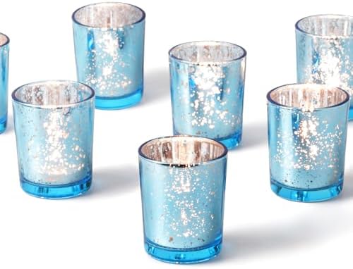 Homemory 24 Pcs Blue Votive Candle Holders, Mercury Glass Candle Holder, Tealight Candle Holders for Table Centerpieces, Baby Shower, Party, Anniversary, Wedding, Home Decor, Halloween, Christmas by Homemory