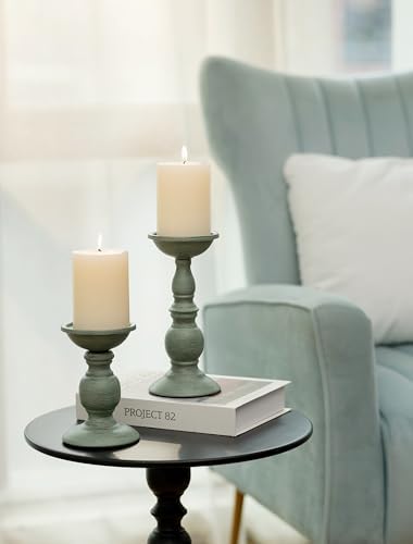 Sziqiqi Pillar Candles Holders for Table Centerpiece, Set of 2, Sage Green - Image 5