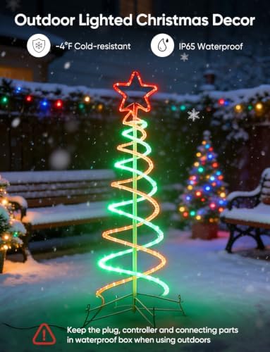 Christmas LED Spiral Tree Lights 3ft, Green and Red Dual Spiral Tree Light Outdoor Indoor Holiday Decor, 8 Dynamic Lighting Effect ETL Listed Lighted Artificial Tree for Garden Pathway Bedroom, 92LEDs - Image 4
