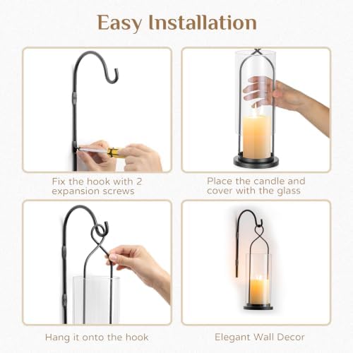 Black Candle Sconces Set of 2, with Hurricane Glass - Image 5