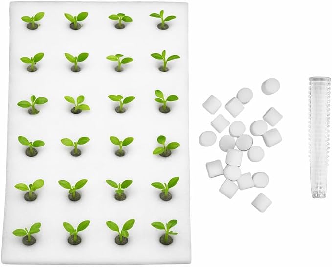 DOITOOL 24 Hydroponic Sponges Planting Tool Planting Tray with 24 Holes Floating Gardening Plate Soilless Cultivation Sponges Cubes Tray for Small Bud Growth & Grow Seedlings