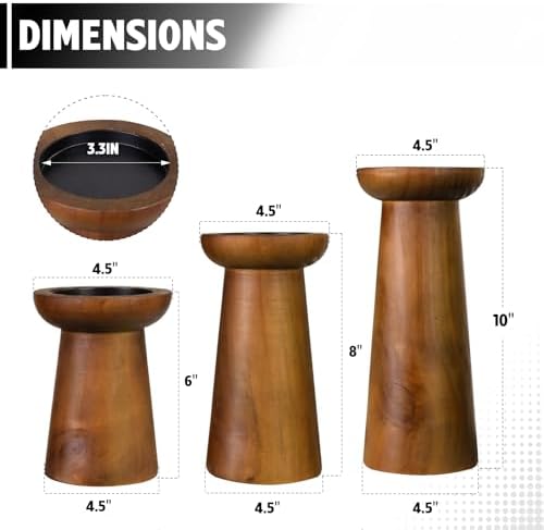 Pillar Candle Holders Set of 3， Wooden Candle Holders， Decorative Wood Candlestick Holders for Living Room, Table Centerpiece for Wedding, Christmas, Party, Home - 6", 8", 10" - Image 2