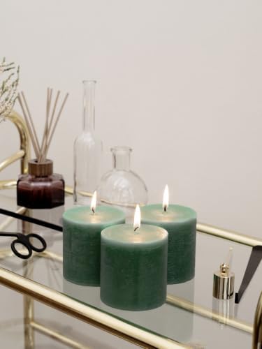 CANDWAX 3x3 Inch Grass Green Pillar Candles Set of 3 - Rustic Unscented No Drip Grass Green Candles for Special Occasions, Weddings, Centerpieces, Home Décor, Party Decorations - Image 5