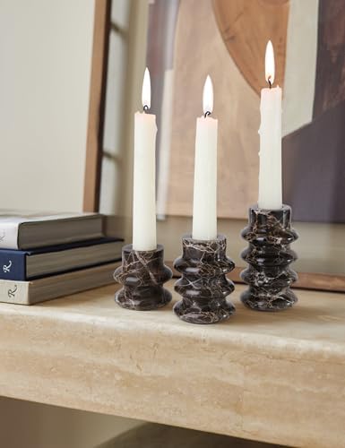 Vixdonos Marble Candle Holder Set of 3 Taper Candle Candlestick Mantle Candle Stand for Home Decor,Wedding,Party and Table Centerpieces(Brown) - Image 6