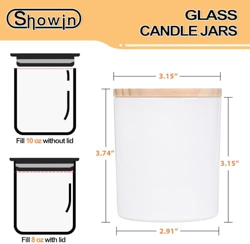 SHOWIN 10 OZ Thick Candle Jars for Making Candles 15 Pcs, Empty Jars with Wood Lids for Candle Making, Sample Container, Glossy White - Image 3