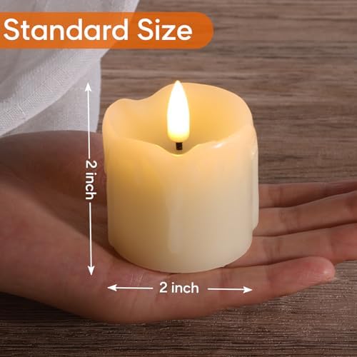 Eywamage Ivory Dripping Wax Flameless Votive Candles with Timer Batteries - Image 2