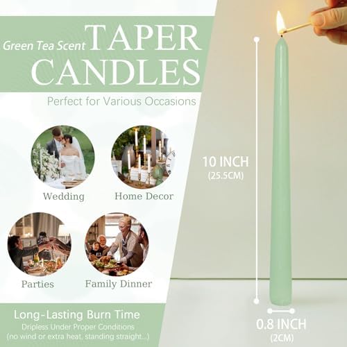 Candlesticks Long Taper Candle,Green Tea Scented 10 Inches Gradient Green Candle Sticks Smokeless Tapered Candles for Home Décor Holiday Gifts - Image 2