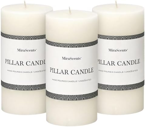 3x6 Inch White Pillar Candles - Set of 3, Hand-Poured Unscented, Long Burning, Smokeless Dripless for Dinner Table, Wedding, Home, Bathroom, Rustic Decor by MiraScents