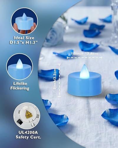 Homemory 50-Pack Light Blue Flameless Battery Tealight Candles, 200+ Hours - Image 2