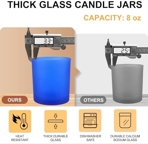 SHOWIN 8 OZ Thick Candle Jars for Making Candles 15 Pcs, Empty Jars with Wood Lids for Candle Making, Sample Container, Frosted Blue - Image 2