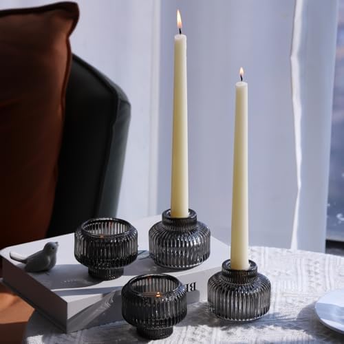 Woho Smoky Grey Candlestick Holders Set of 4 for Halloween/Daily Home Decor - Image 6